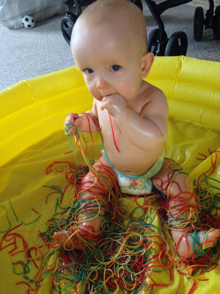 messy play with food - spaghetti